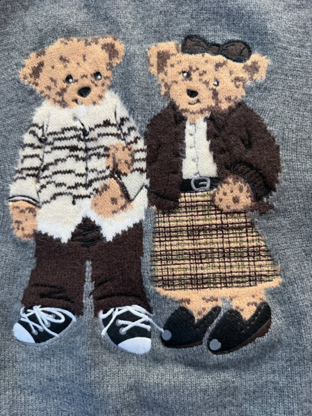 HELLO KANO Grey Teddy Bear Knit Crewneck Sweater Men's L - Unisex - Women's XL - Picture 5 of 11
